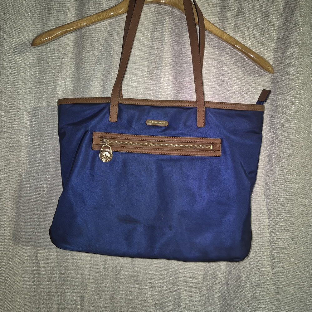 Michael Kors Blue Tote with Brown Trim